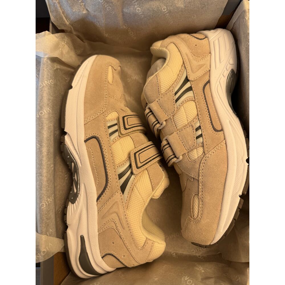 Vionic tabi walker women's size 9 shoes cream suede dual hook & loop straps NIB